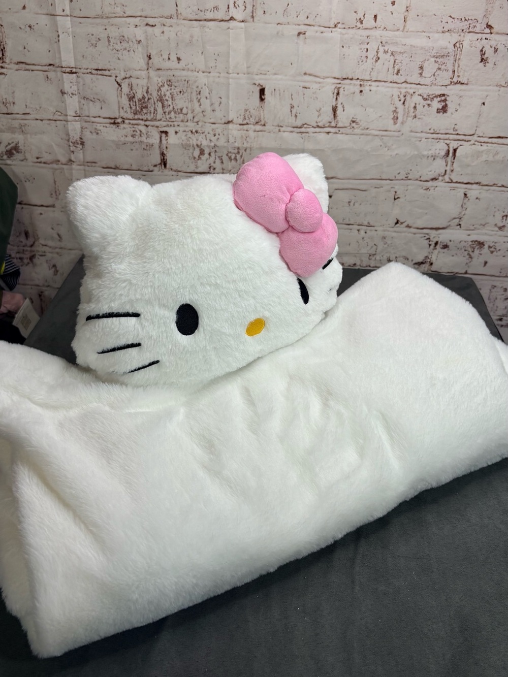 Hello Kitty Plush White Pillow with Pink Bow Accent